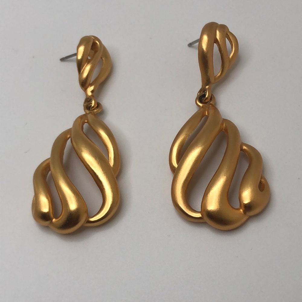 Anne Klein VTG gold plated brushed dangle swirl cutout abstract Earrings